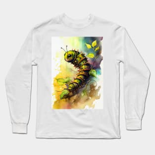 Caterpillar watercolor art Long Sleeve T-Shirt